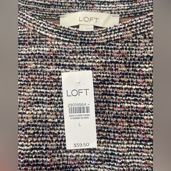 NWT LOFT Long sleeve, lightweight tweed sweater w/ mixed media flowy blouse hem - Picture 4 of 4